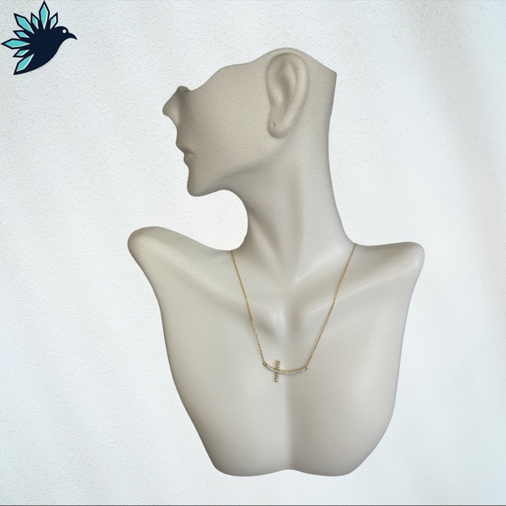 14K Yellow Gold Horizontal Cross Diamond Necklace